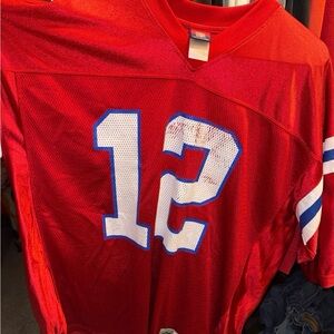 NFL Red Throwback Jersey with Blue and White Tom Brady 12 Patriots Men XL